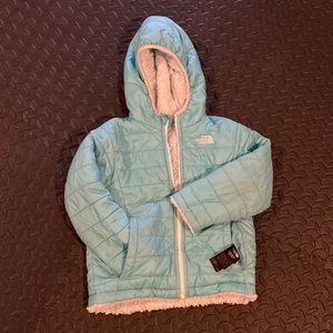 North Face Toddler Reversible Mossbud Swirl Full Zip Hooded Jacket Fleece Zip 4T